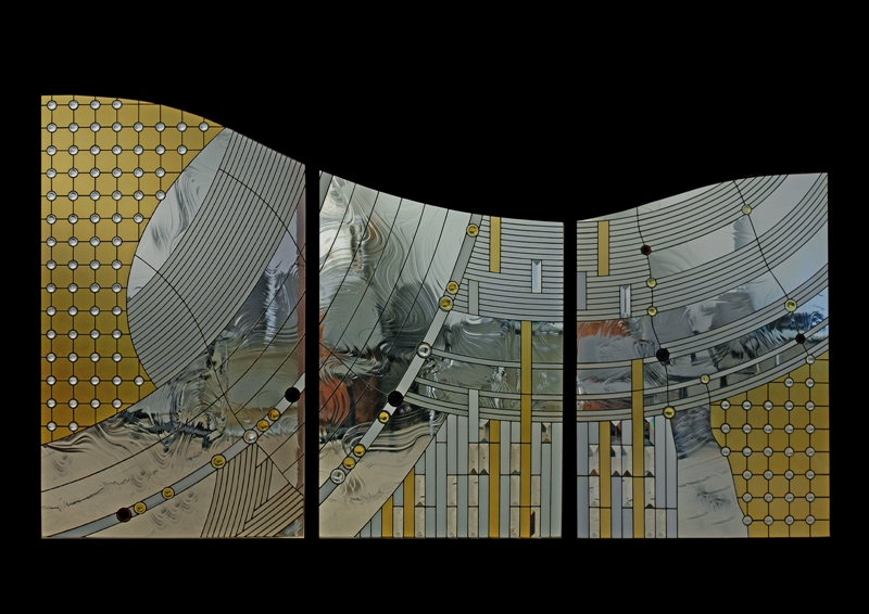 Орест Принада. Декоративна композиція в інтер`єрі із серії «Простір 4», 2004. Скло, метал, вітраж