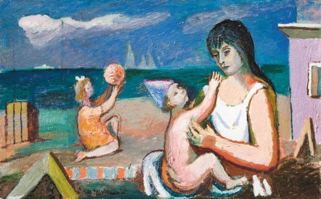 Роман Сельський. Мати з дітьми на пляжі, 1980-ті. Картон, олія, 50х80