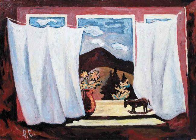 Роман Сельський. За вікном, 1979. Картон, олія, 50х70