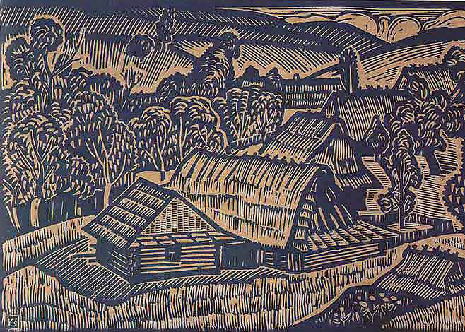 Зеновій Кецало. Бойківський пейзаж, 1972. Лінорит