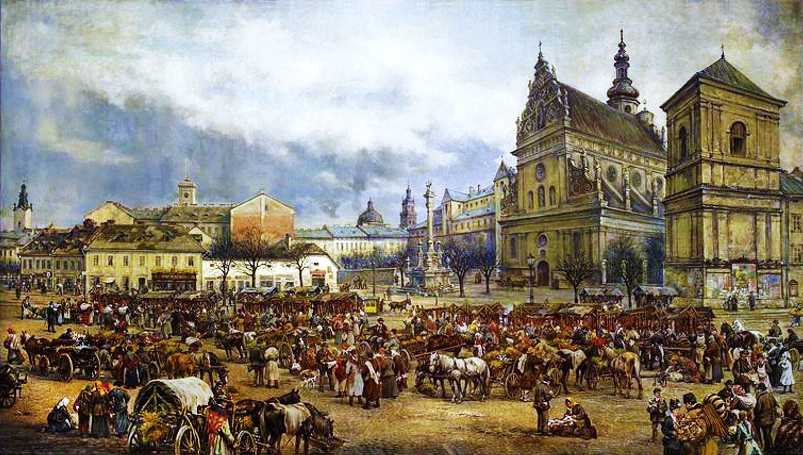 Тадеуш Рибковський. Ринок на Великдень біля Бернардинського костелу у Львові, 1895