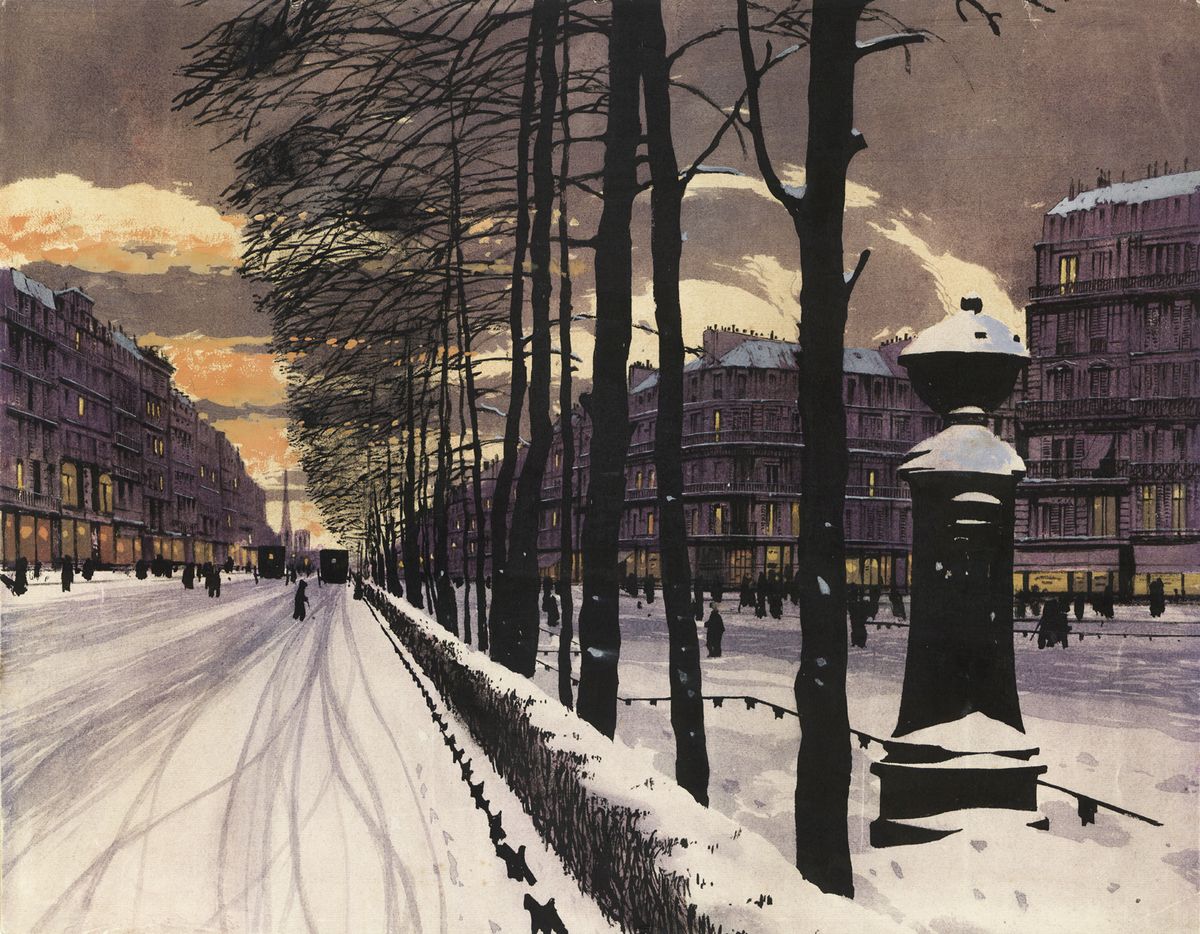 Одо Добровольський. Париж Бульвар взимку, 1908 