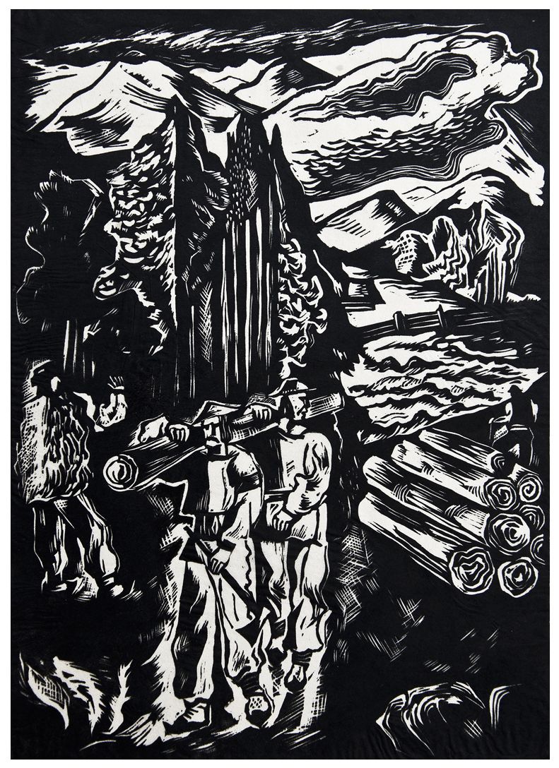 Людвік Тирович. Гуцули лісоруби, 1932, дереворит