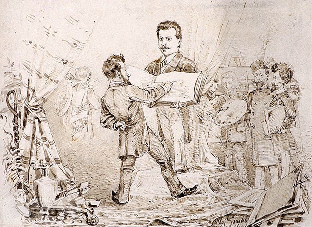 Войцех Грабовський. Художники в художньому салоні, 1880-і. Папір, олівець