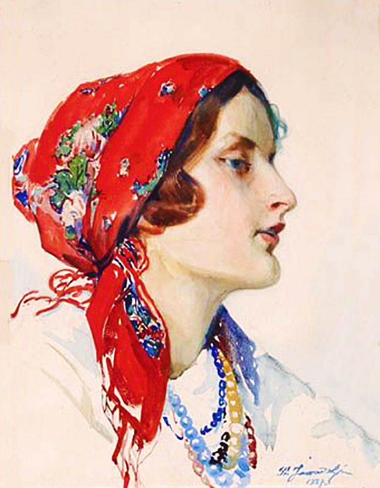 Станіслав Яновський. Дівчина в хустці, 1927; папір, акварель