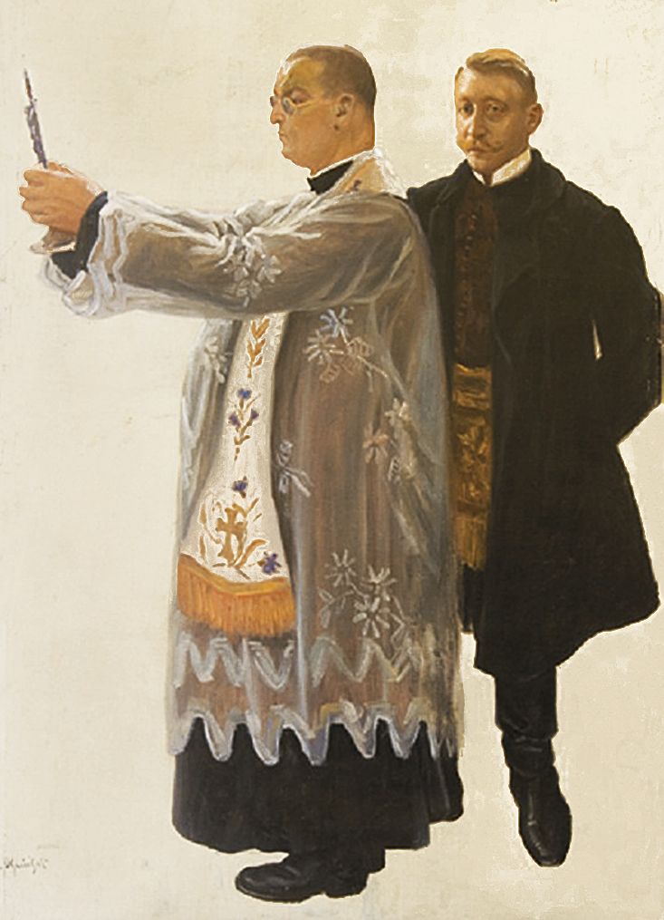 Ян Казімеж Ольпінський. Священик Jan Satke та Andrzej Moliński, 1910-ті; полотно, олія