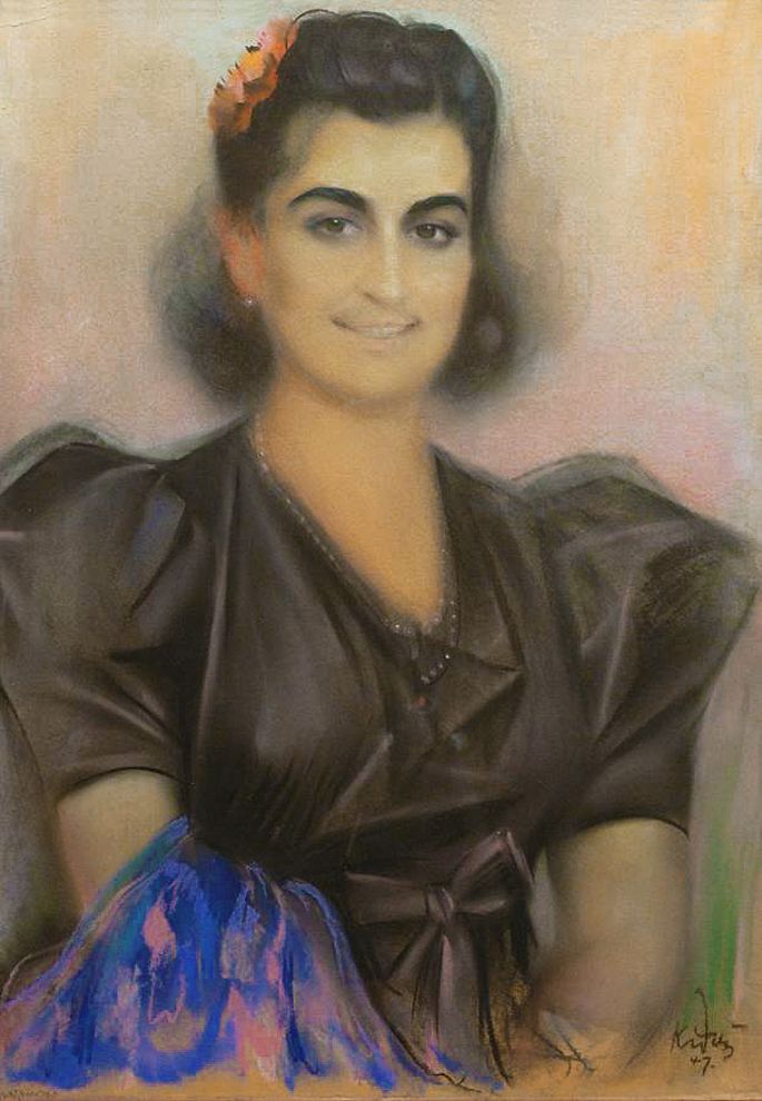 Юзеф Кідонь. Дама з блакитним шаликом, 1947; папір, пастель