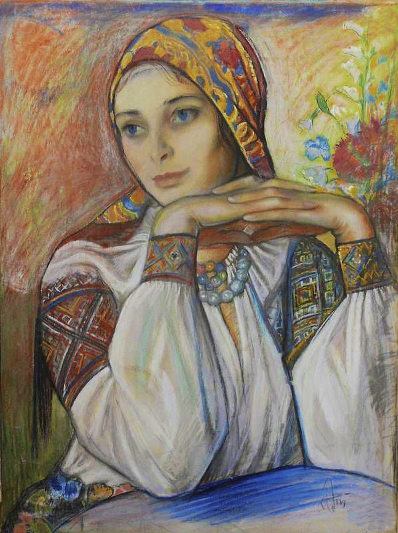 Юзеф Кідонь. Дівчина в гуцульському строї, 1937; картон, пастель