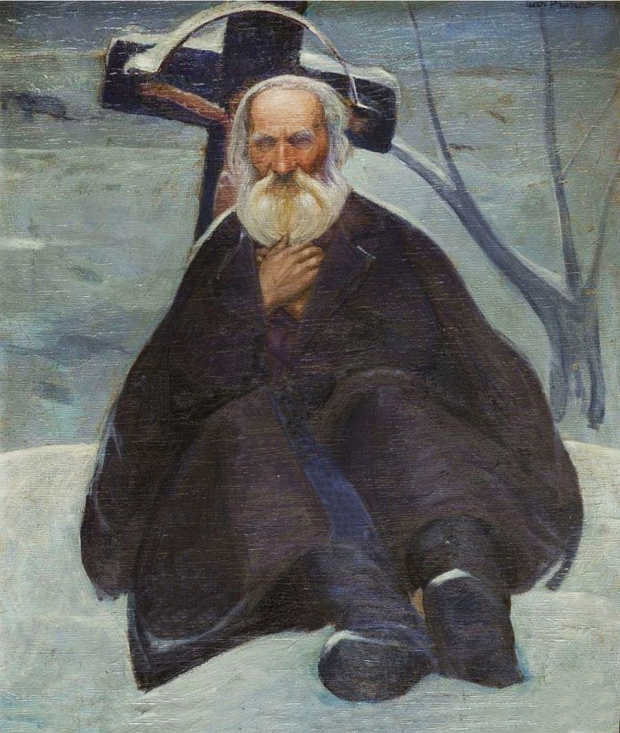 Анджей Пронашко. Старий на узбіччі дороги, 1900-ті; олія, полотно