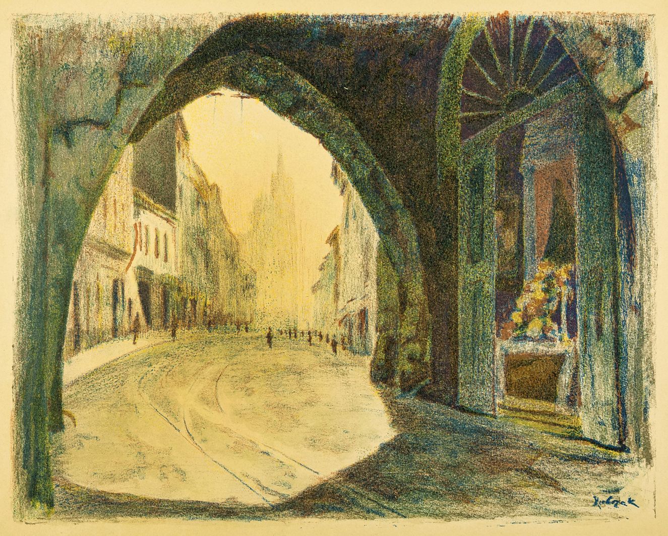 Ян Рубчак. Краків Флоріанська брама, 1926; літографія