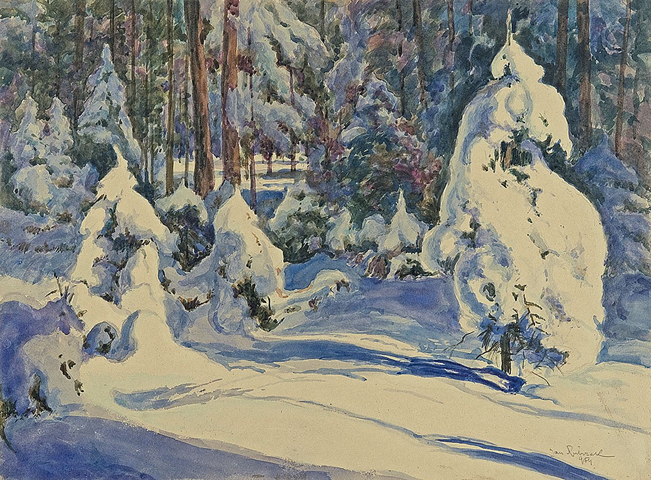 Ян Рубчак. Ліс в снігу, 1931; папір, акварель