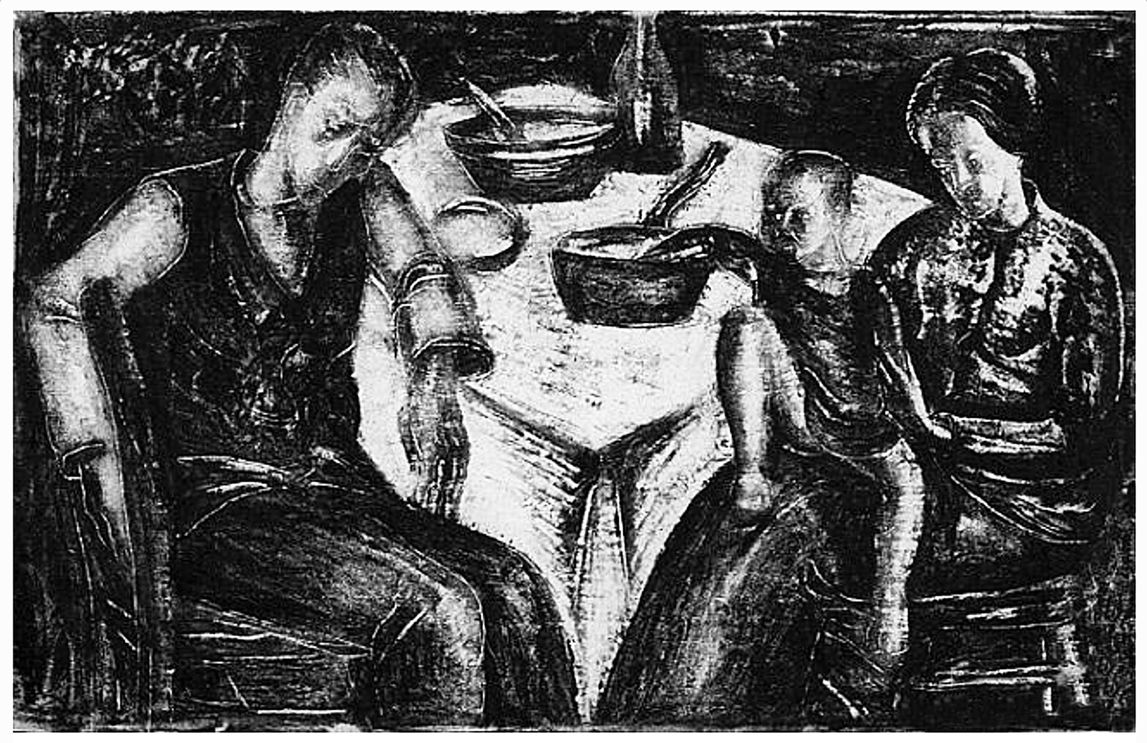 Давід Сейфер. Родина за столом, 1925, дереворит