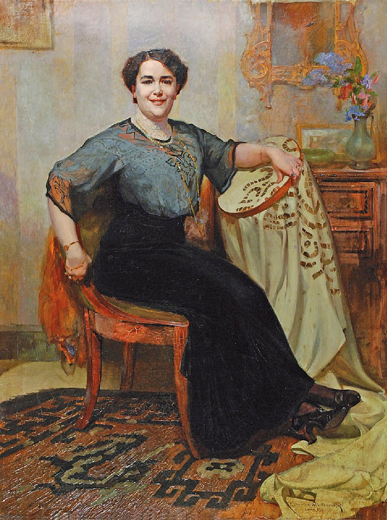 Леонард Вінтеровський. Портрет за вишиванням, Львів, 1912; олія, полотно
