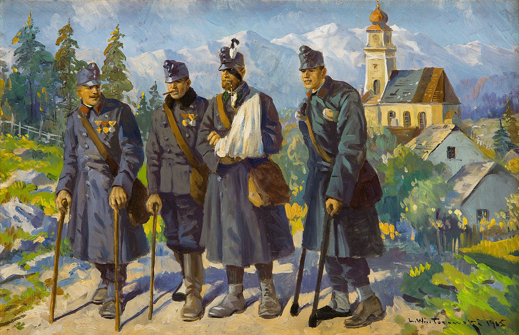 Леонард Вінтеровський. Ветерани війни, 1915; олія, картон