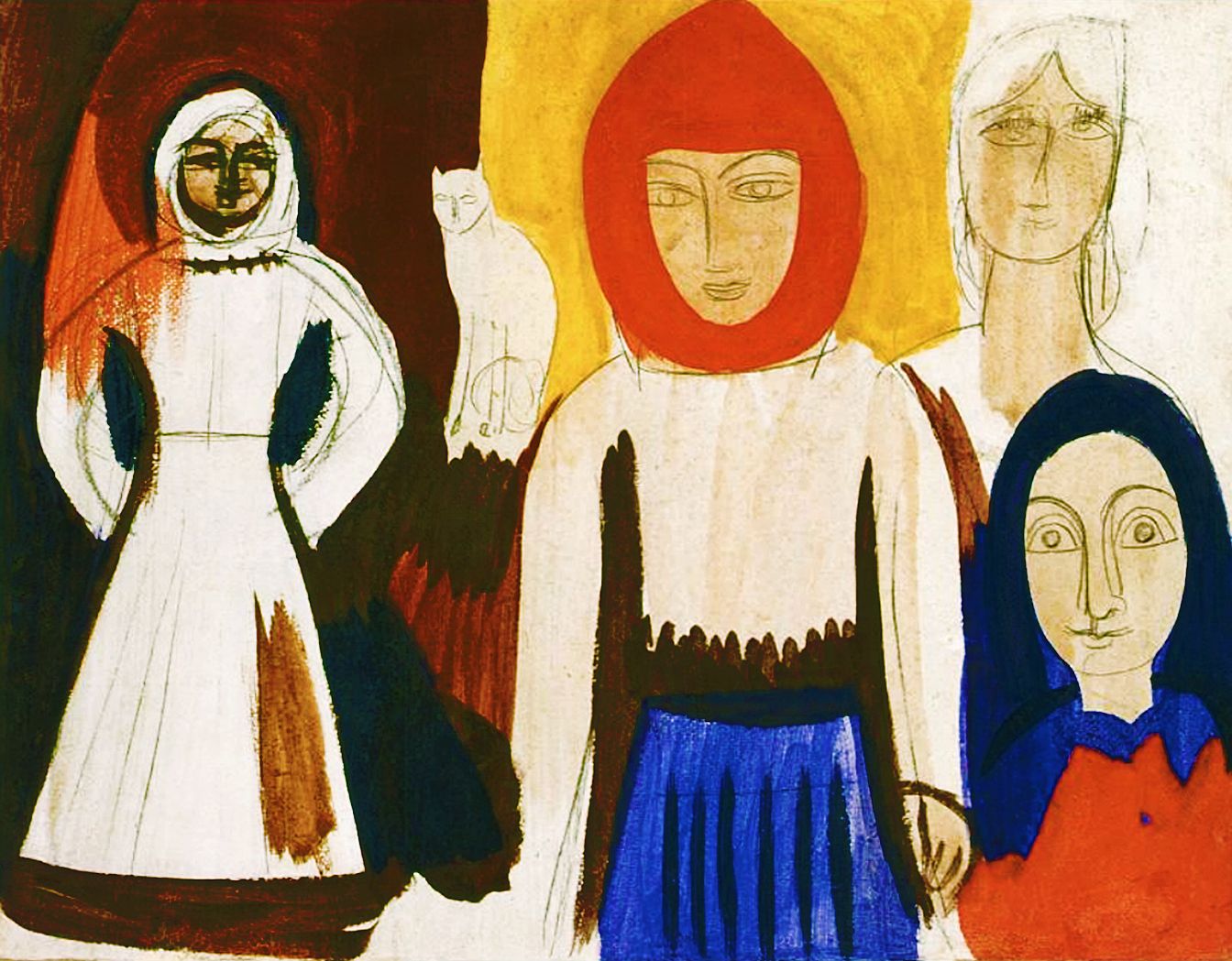 Михайло Бойчук. Чотири жінки й кіт, 1912; картон, темпера