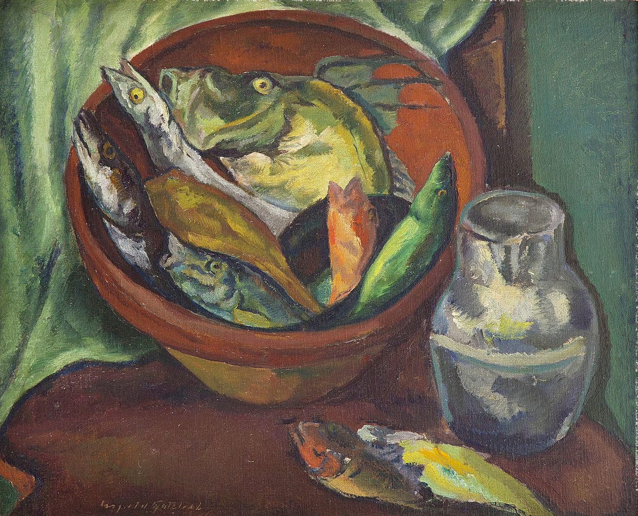 Леопольд Ґоттліб. Натюрморт з рибою, 1925; олія, полотно