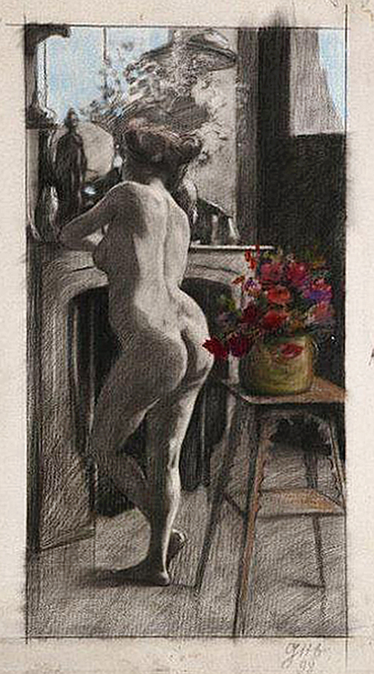 Леопольд Ґоттліб. Ню біля каміну, 1898; папір, пастель