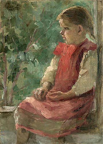 Анєля Пайонкувна. Світловолоса дівчинка в рожевому фартушку, 1908; олія, полотно