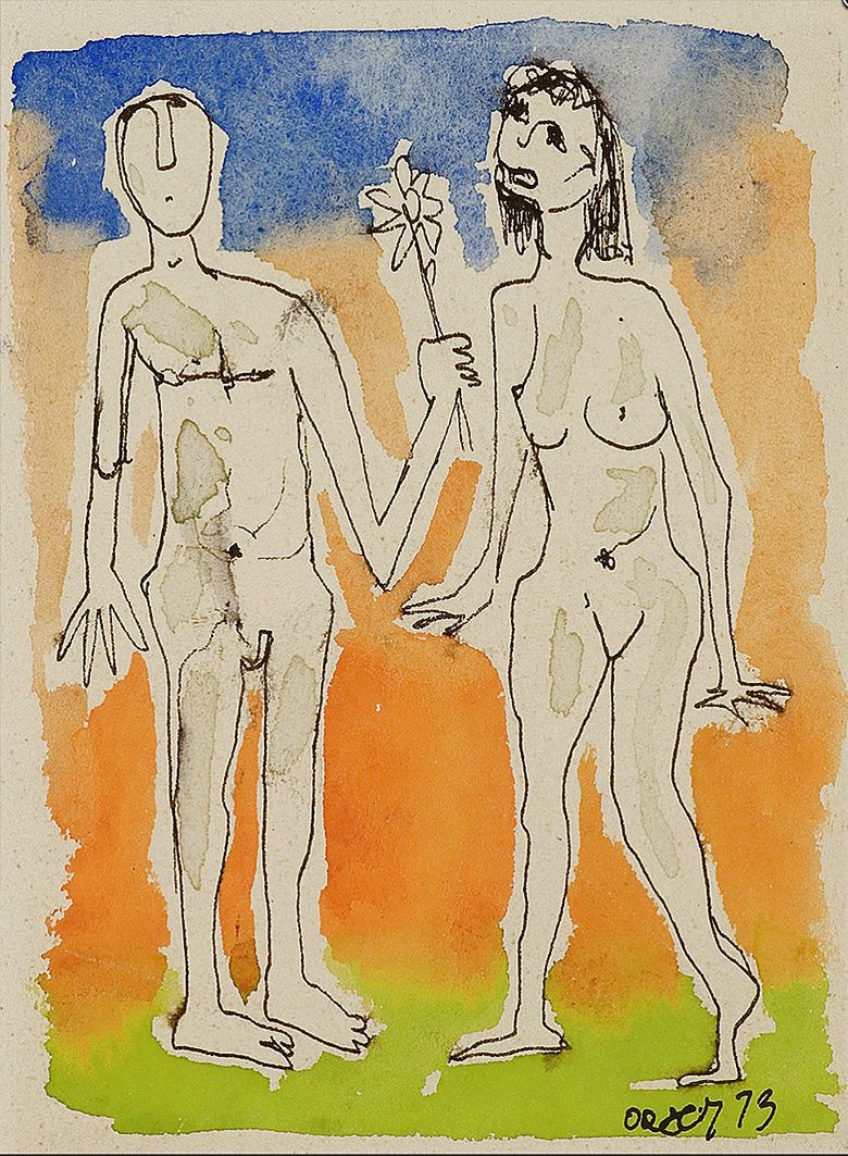 Отто Аксер. Адам і Єва, 1973, папір, туш, акварель