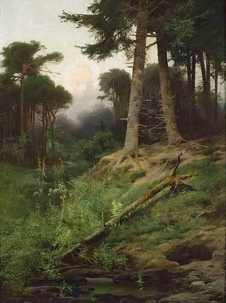 Тадеуш Попель. Схід сонця в лісі, 1890-ті; олія, полотно; NMW