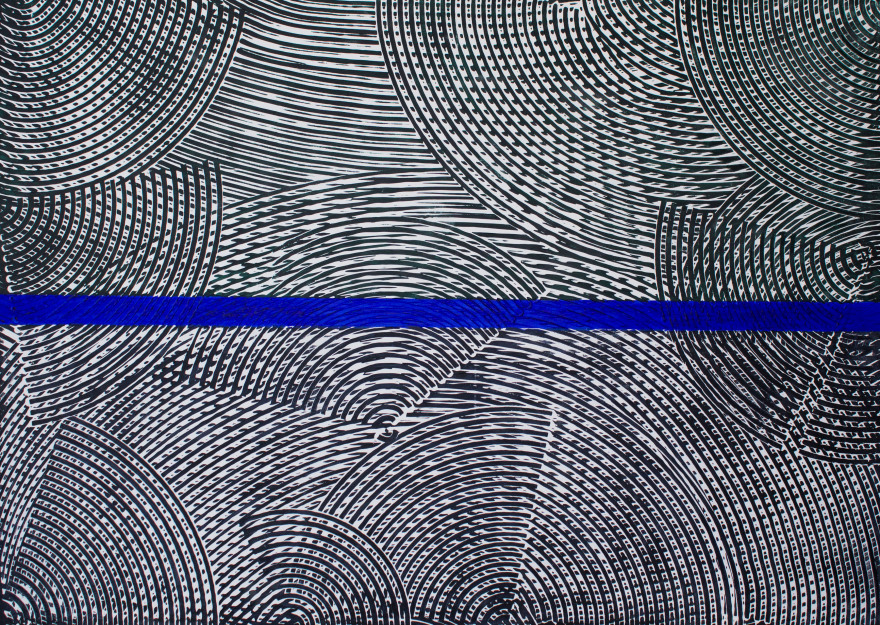 Антоніна Денисюк. Синя полоска, 2016; алебастр на полотні, 100х140 см