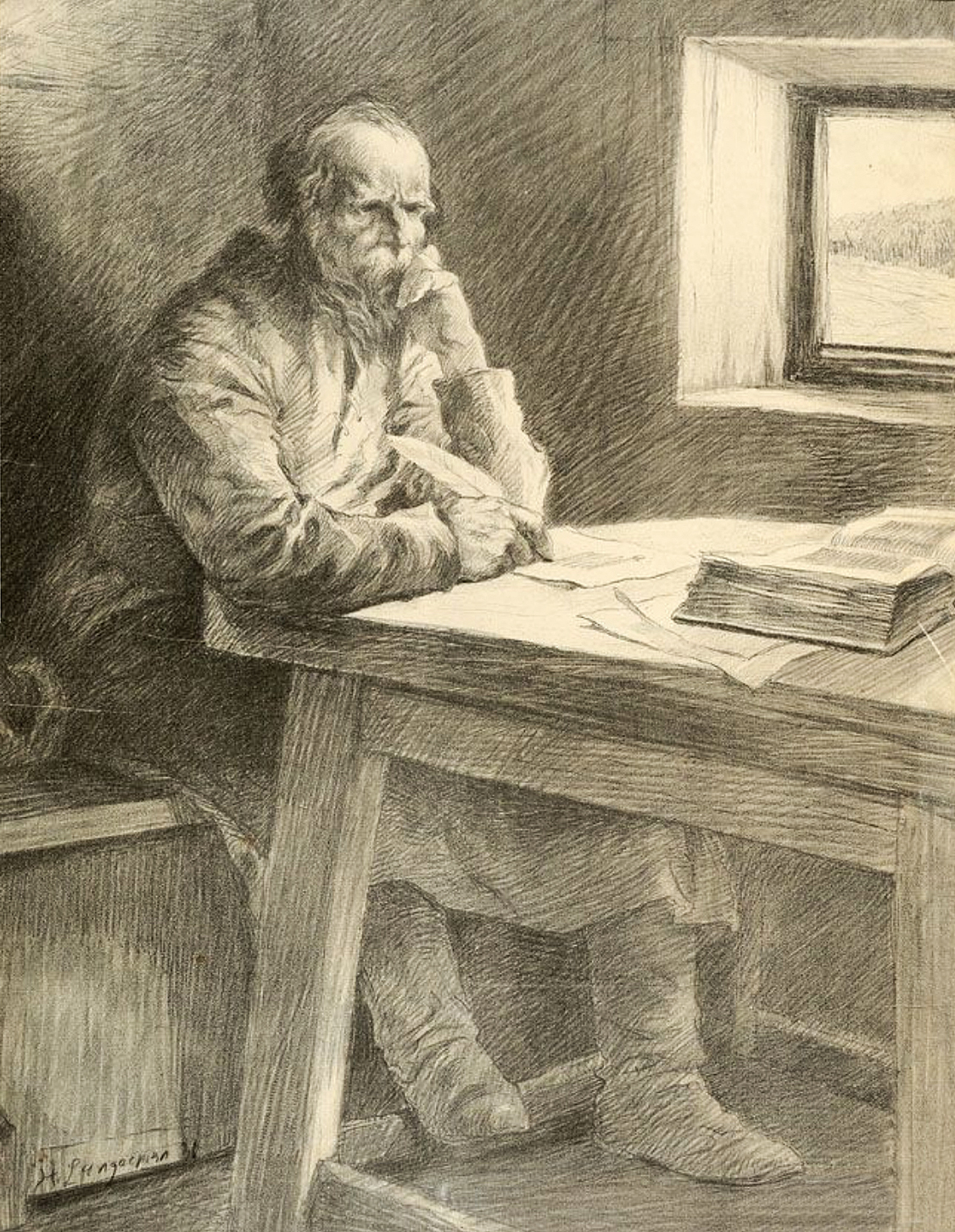 Генрик Лангерман. Лев Толстой Ясна Поляна, 1931; картон, олівець