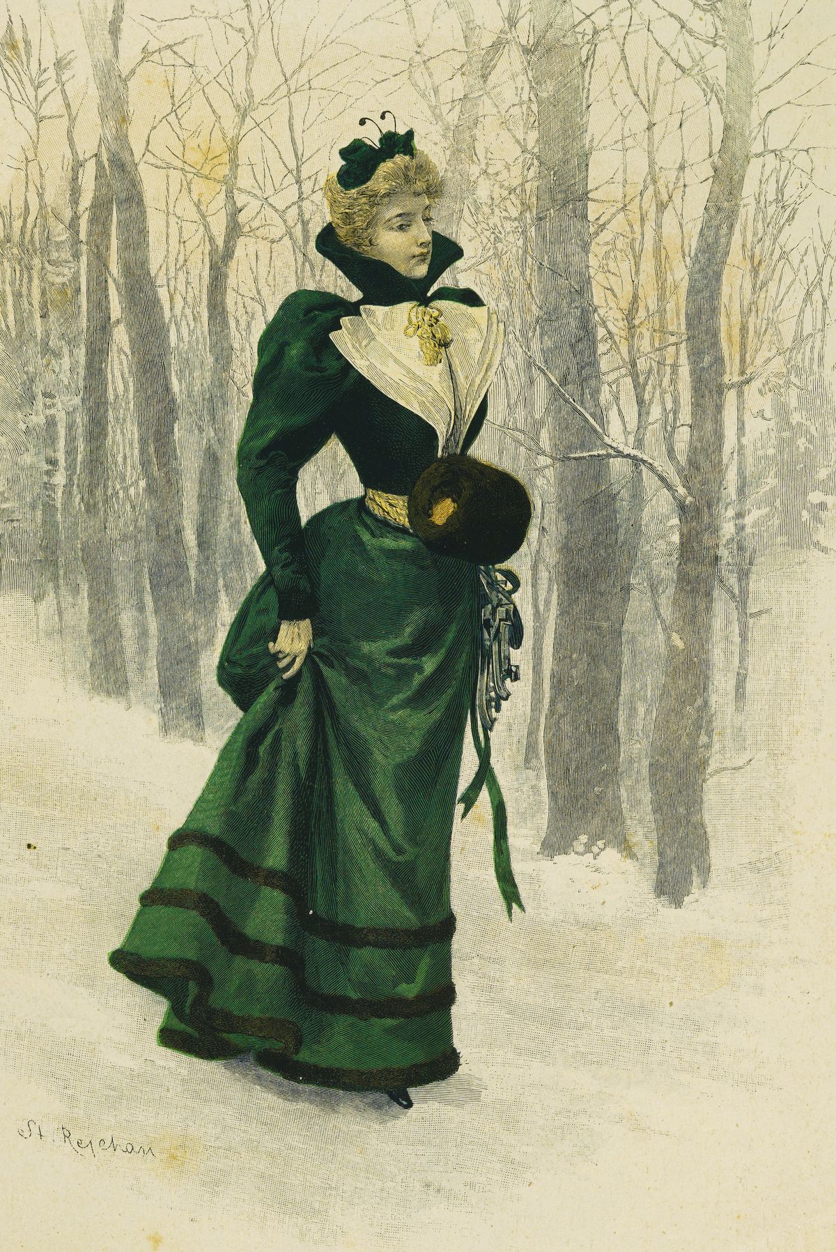 Станіслав Рейхан. Жінка в модній сукні, 1898; дереворит