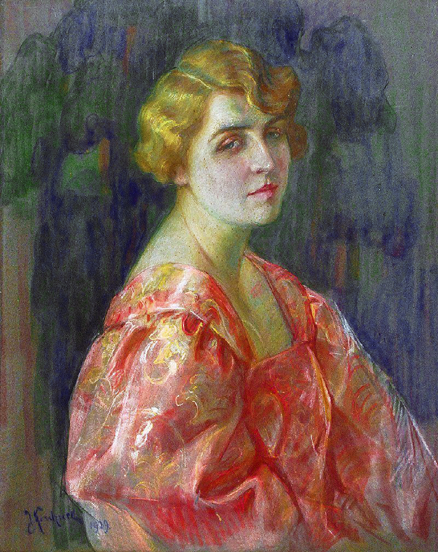 Юзефіна Кірхнер. Дама в рожевій сукні, 1929; пастель