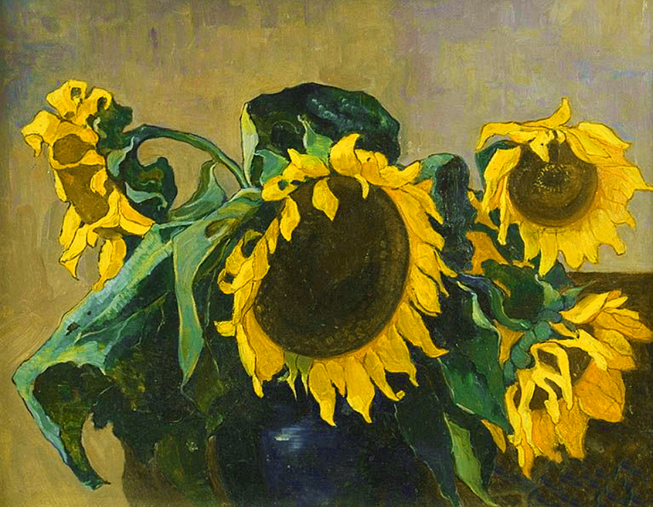 Юзефіна Кірхнер. Соняшники у вазі, 1926; картон, олія