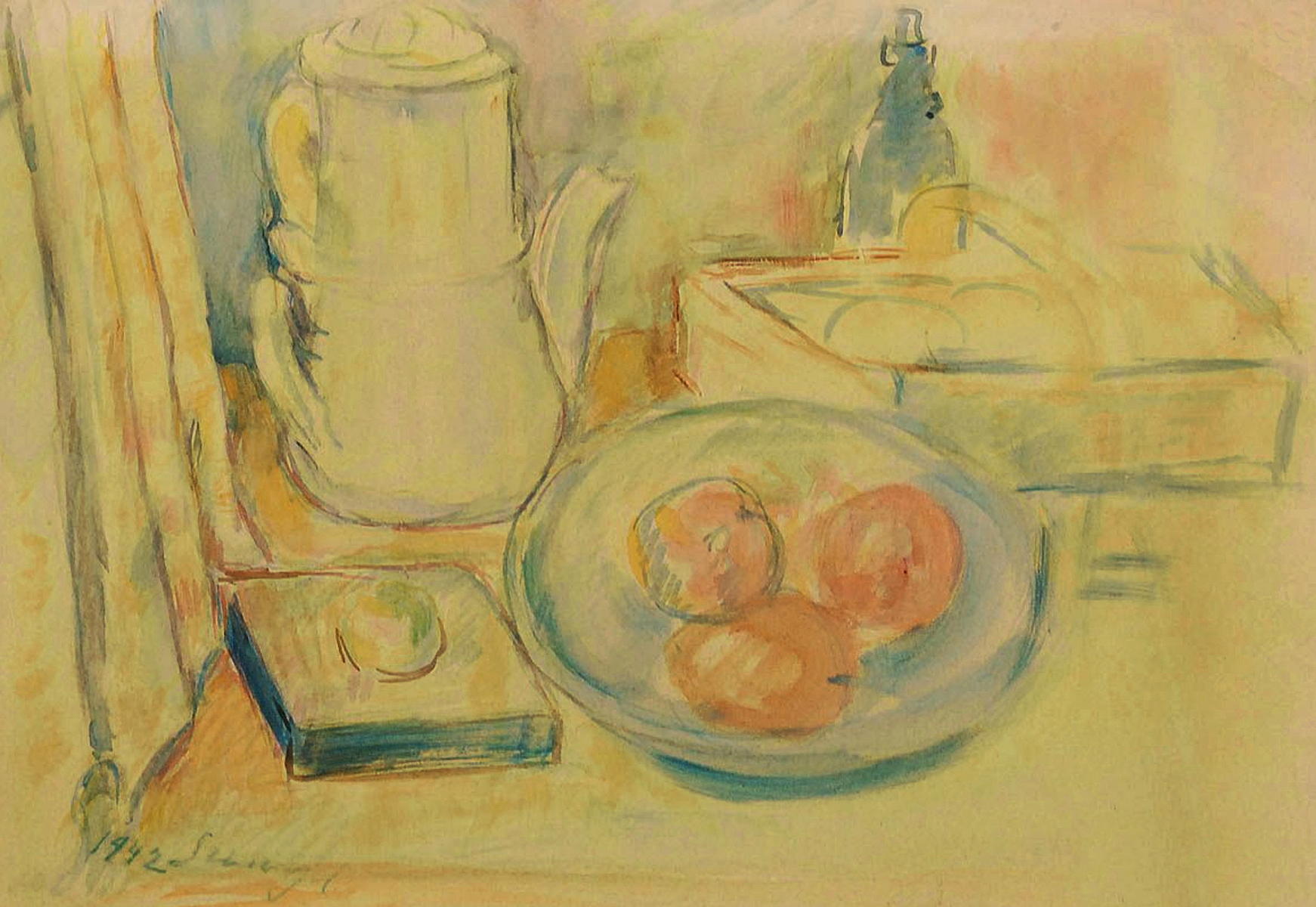 Еміль Шинагель. Натюрморт з чайником, 1942; акварель